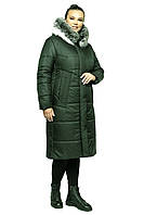 Зимове тепле жіноче пальто пуховик куртка з хутром песця, р 48-58