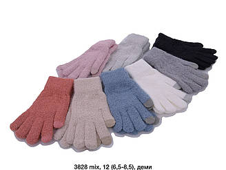 Жіночі зимові теплі рукавички сенсорні одинарні, 12 шт., кольори мікс