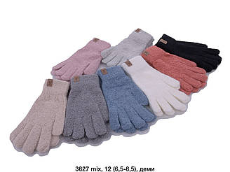 Жіночі зимові теплі рукавички одинарні, 12 шт., кольори мікс