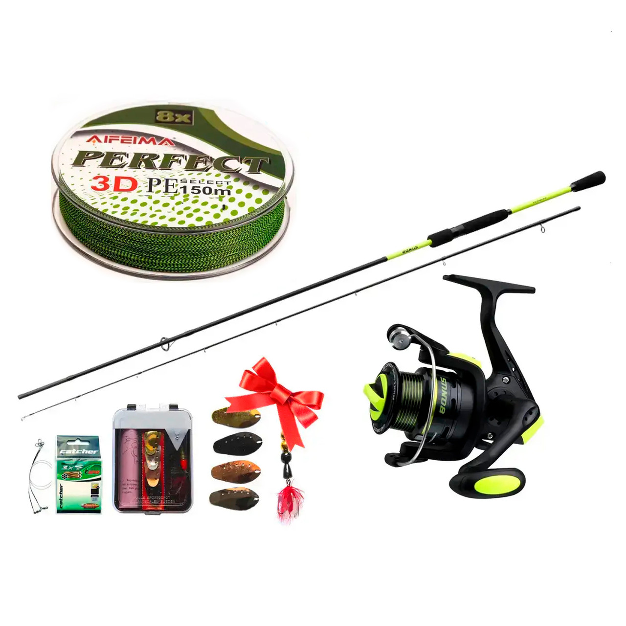 Набір спінінг у зборі на хижака FLAGMAN BONUS + КОТУШКА + ШНУР 3D + ПОДАРУНОК, фото 1