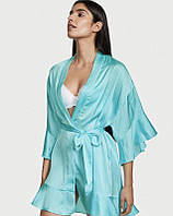 Атласный халат с воланами Victoria s Secret Georgette Flounce Robe Cool Aqua Size M/L