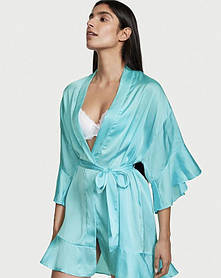 Атласний халат із воланами Victoria’s Secret Georgette Flounce Robe Cool Aqua Size	M/L