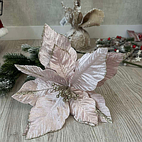 Розовая пуансетия 27см декоративный цветок для украшения елки