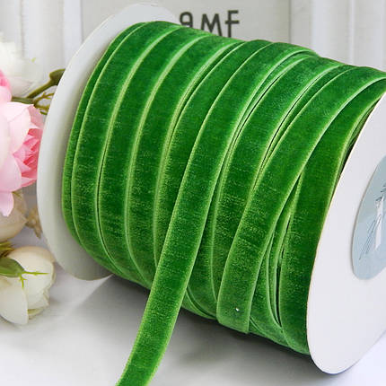 Стрічка оксамитова 1 см, світло-зелений, фото 1