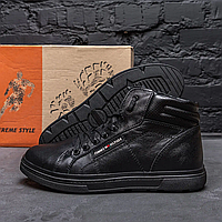 Мужские зимние кожаные ботинки Tommy Hilfiger Black, мужские зимние черные ботинки, мужские утепленные ботинки