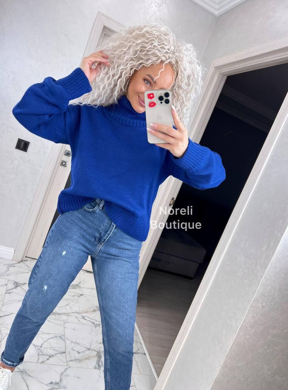 Однотонний светр з високим коміром оверсайз зі спущеними плечима (р. 42-48) 90043274, фото 1