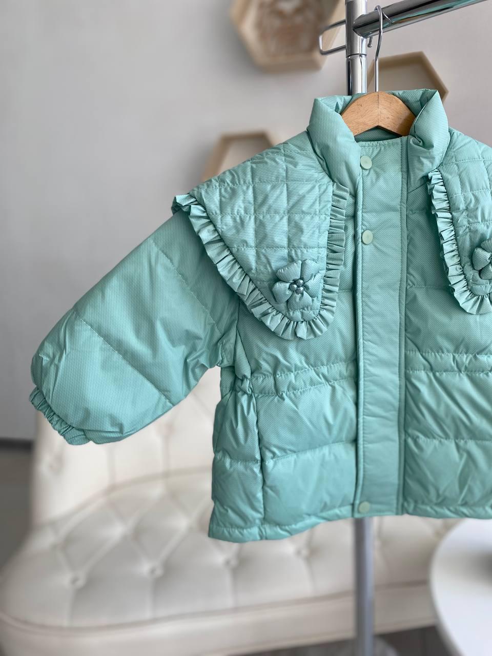 Пуховик з коміром Бірюзовий 2209 157, Fashion kids, Бірюзовий, Для дівчаток, Зима, 3 роки, фото 1