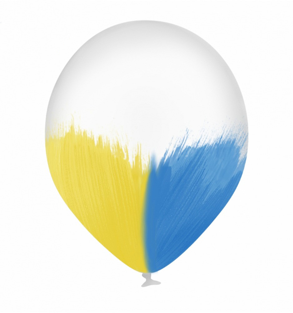 Патріотичні повітряні кульки Браш Brush без гліттера | Прозорі Синьо жовті