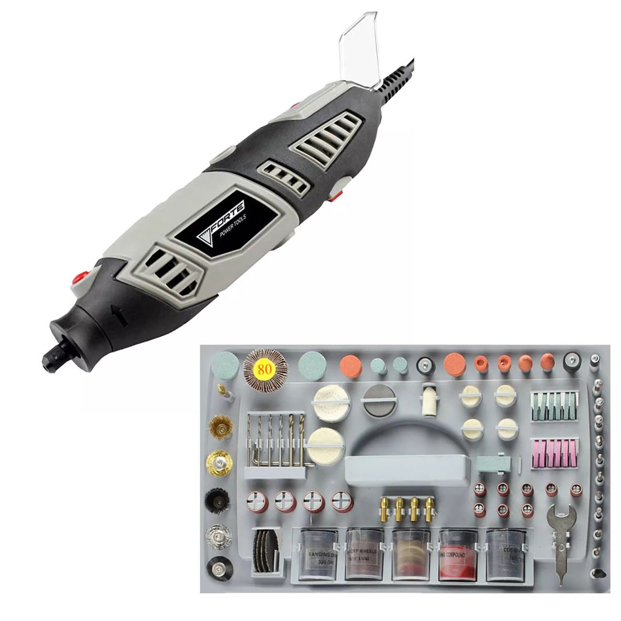 Багатофункціональный інструмент, гравер FORTE MG 17218 [10000 - 32000об/хв / Насадок (218шт.) / Гарантія, фото 1