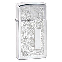 Zippo Slim® Chrome Venetian® 1652, зажигалка zippo узкая серая