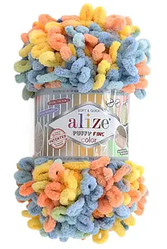 Alize Puffy Fine Color №6314 колір Блакитно-помаранчевий