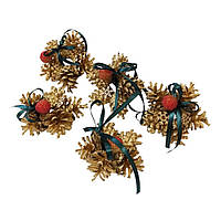 Набор новогодних елочных украшений снежинки из натуральных шишек золото 5 шт (NY19)