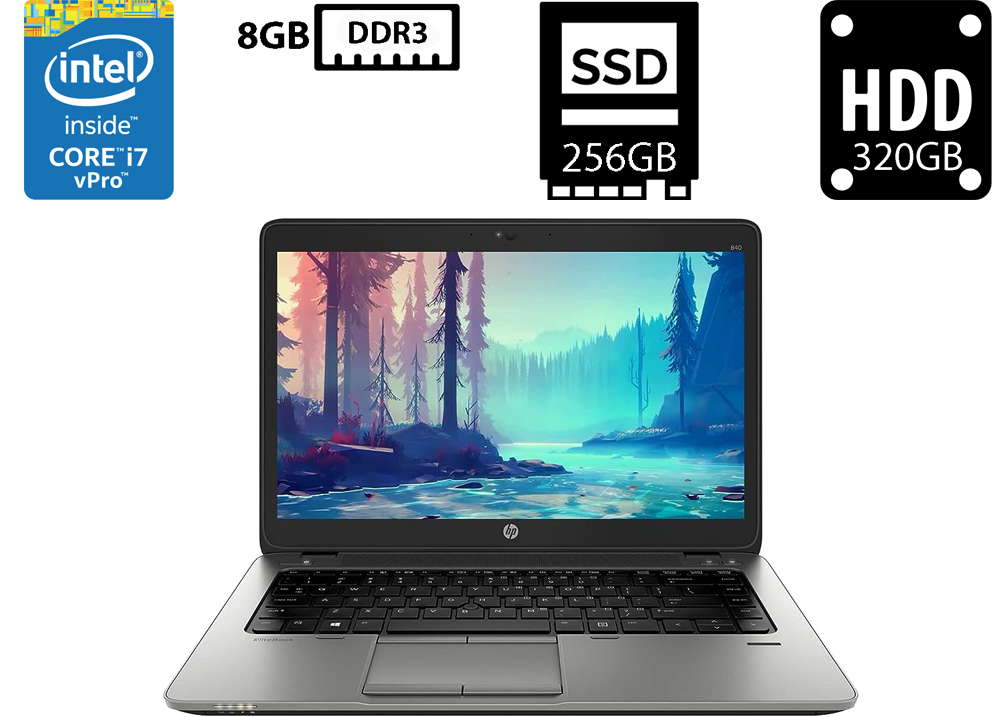 Ноутбук HP EliteBook 840 G2/14"IPS(1920x1080)/Intel Core i7-5600U 2.60GHz/16GB DDR3/SSD+HDD/AMD Radeon R7 M260X (1GB GDDR5)