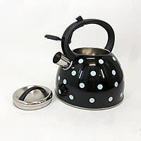 Чайник с свистком для газовой плиты Unique UN-5301 2,5л горошек, красивый чайник. CA-124 Цвет: черный