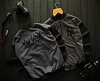 Мужской молодежный кофта бомбер на молнии, Осенняя брендовая черно серая нью йорк New York