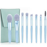 Набор кистей для макияжа мини в дорогу Trevel set blue 8 шт с чехлом