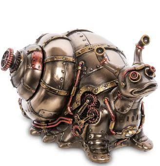 Статуетка зі скринькою в стилі стимпанк "Равлик" з полістоуну від італійського бренду Veronese 17 см, фото 1