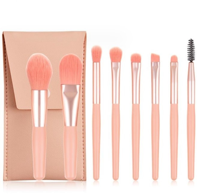 Набір пензлів для макіяжу міні в дорогу Trevel set orange 8 шт з чохлом