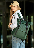 Рюкзак женский ролл зеленый, молодежный рюкзак, стильный рюкзак для девушек, рюкзак для работы и прогулок