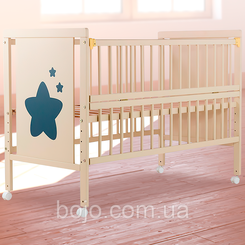 Дитяче ліжечко на коліщатках Дубик-М Зірочка (відкидна боковинка) слонова кістка
