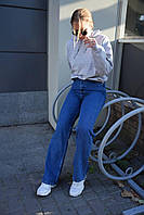 Стильні жіночі джинси прямого крою синього кольору, молодіжні трендові джинси