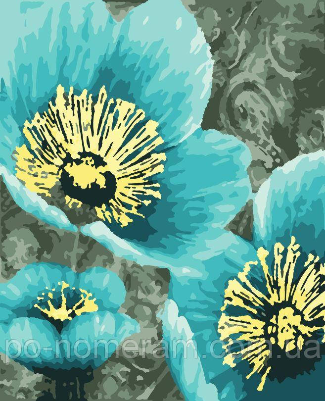 Малюнок по цифрам Artissimo Блакитні квіти (з золотою фарбою) (PN3301) 40 х 50 см