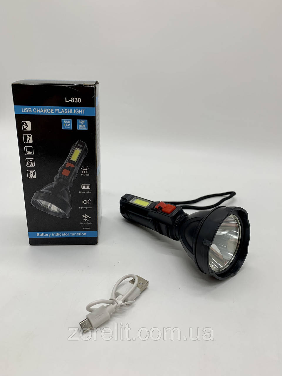 Ліхтар USB ручний чорний L830 СІВ акумуляторний