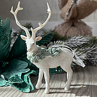 Елочное подвесное новогоднее украшение Белый олененок 13.5 см