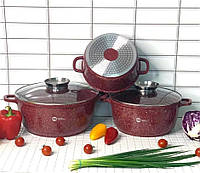 Набор кастрюль для индукционных плит с утолщенным дном и литыми ручками, посуда для дома в красном цвете zin