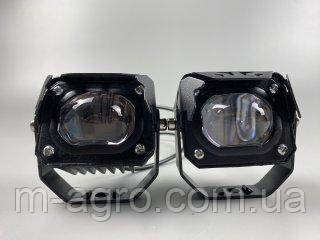 Фара LED прямокутна 20W (led chip CREE 2525) (біле + жовте світло, + захисний кожух) 9-32V, IP67. 6000K, фото 1