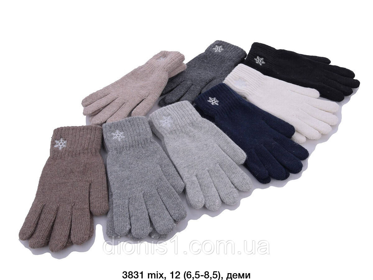 Жіночі зимові теплі рукавички одинарні, 12 шт., кольори мікс