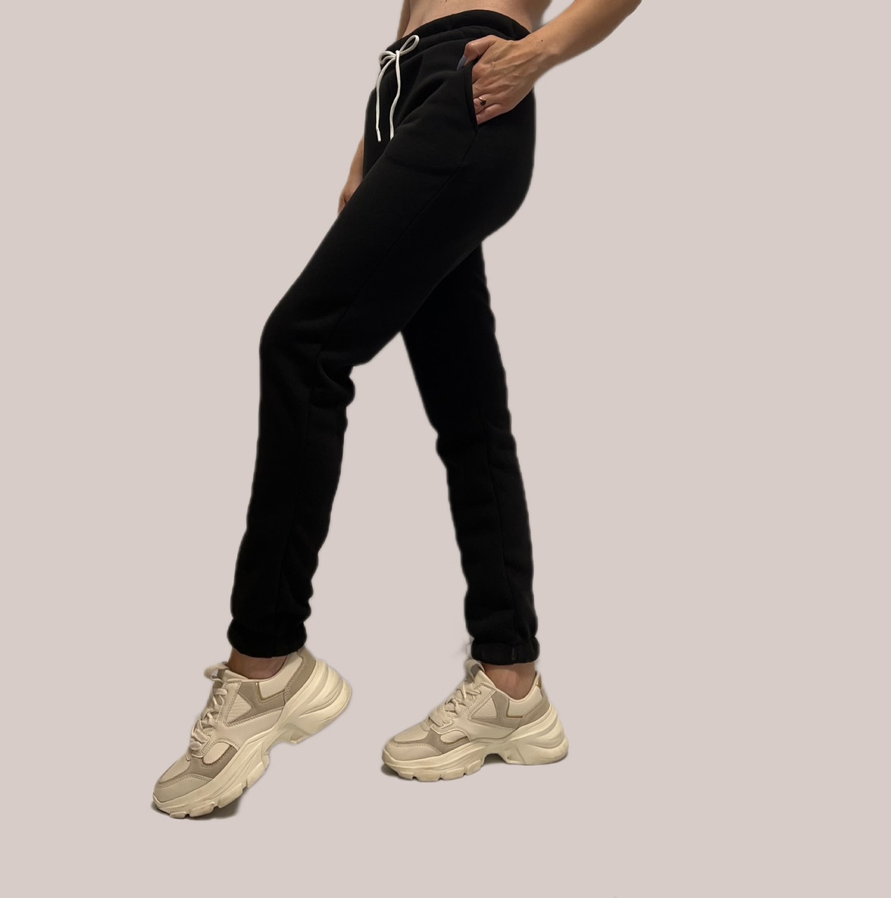 Джоггери з трьохнитки на ФЛІСІ мод. 0160 чорні БАТАЛ