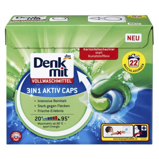 Капсули для прання білої білизни Denkmit Vollwaschmittel Caps 3 in1 Aktiv, 22 шт.