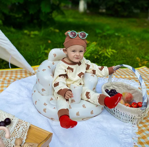 Детское кресло надувное для детей от 1 года учит сидеть изготовлено из прочного ПВХ материала ведмідь, фото 1