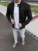 Мужской бомбер монохром (черный) короткая модная замшевая молодежная легкая курточка на молнии sc62