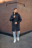 Мужская зимняя парка черная до -30*С Снеговик удлиненная куртка с капюшоном