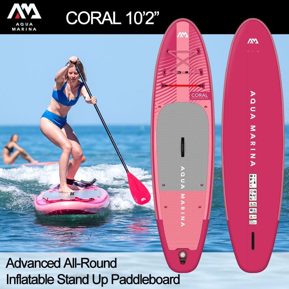 Aqua Marina CORAL10ft2in Преміум надувна дошка для серфінгу стоячи (iSUP), рожевий, довжина 310 см