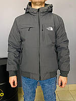 Мужская Зимняя Двухсторонняя шерпа серая куртка с капюшоном The North Face