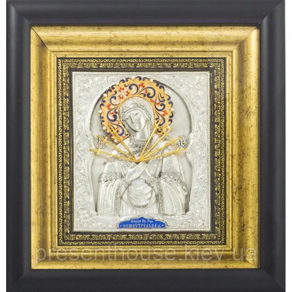 Ікона з срібла "Богоматір Семистрільна" 290х260мм