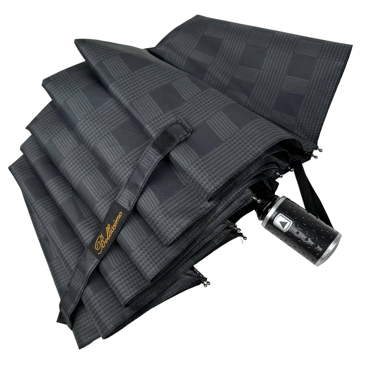 Стильна парасолька напівавтомат в клітинку від Bellissimo, сірий з чорною ручкою, М0532-2, фото 1