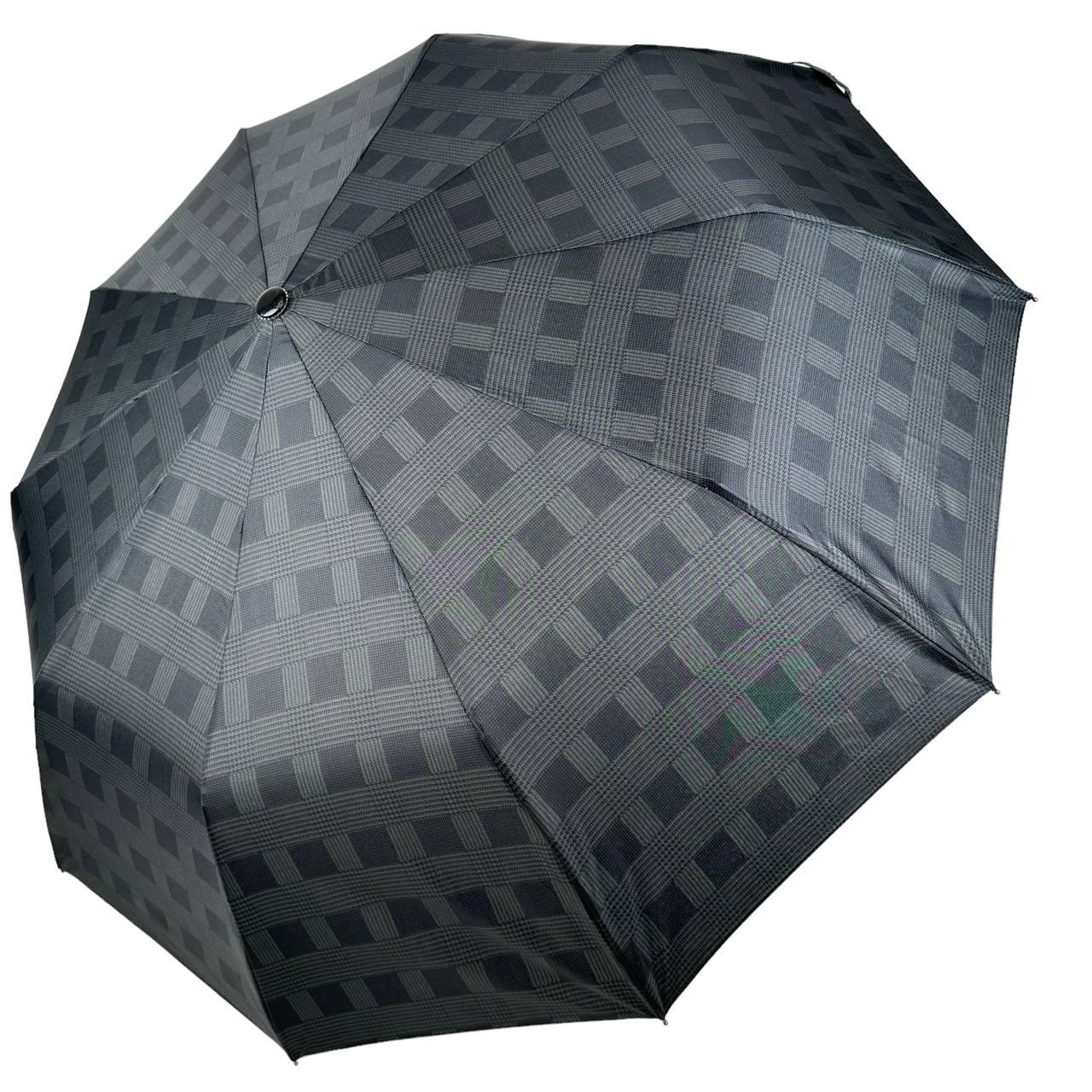 Стильна парасолька напівавтомат в клітинку від Bellissimo, сірий з чорною ручкою, М0532-2