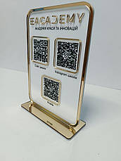 Табличка з QR-кодом на акриловій підставці ACRY А5 150х210 мм Білий із золотою рамкою, фото 3