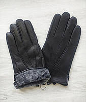 Мужские кожаные перчатки из оленьей кожи, подкладка махра black хорошее качество