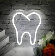 Неоновая LED вывеска Зуб, white 23x20cm