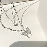 Підвіска подвійна з кулонами Метелики , срібляста, фото 6
