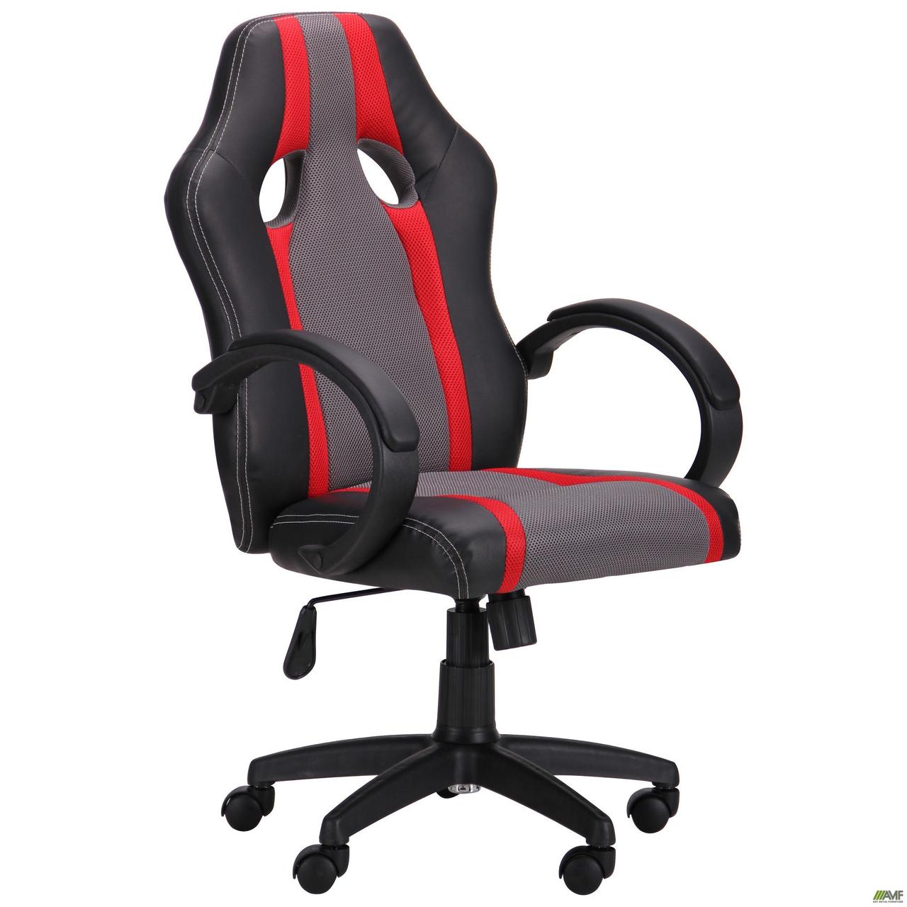 Комп'ютерне крісло ігрове Shift чорний шкірозамінник вставки сітки сірого та бордового кольору