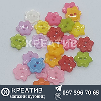 Пуговица детская пластиковая 16р 10мм цветные цветки на 2 прокола 50шт (3$)