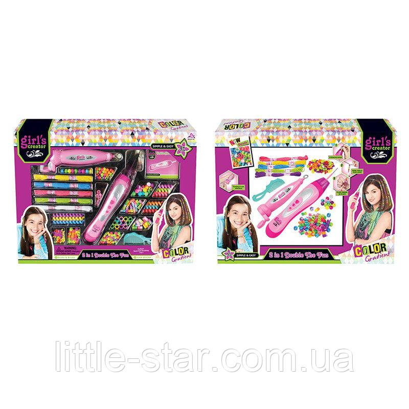 Набір прикрас для волосся, 8 видів намистин, 2 види кріплень, 5 ниток, блінгер