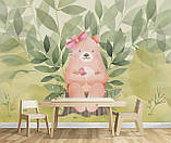 Дитячі шпалери з акварельним дизайном Рожевий медведик. Підійдуть для кімнати дівчинки чи хлопчика., фото 4