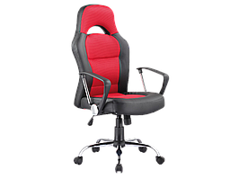 Крісло геймерське Q-033 хром механізм Tilt шкірозамінник чорний, спинка тканина червона (Signal ТМ)